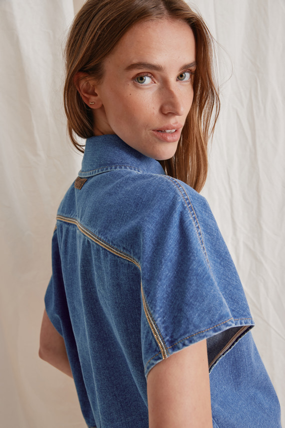 Heartmade HMBinca denim cape, Deep Ocean